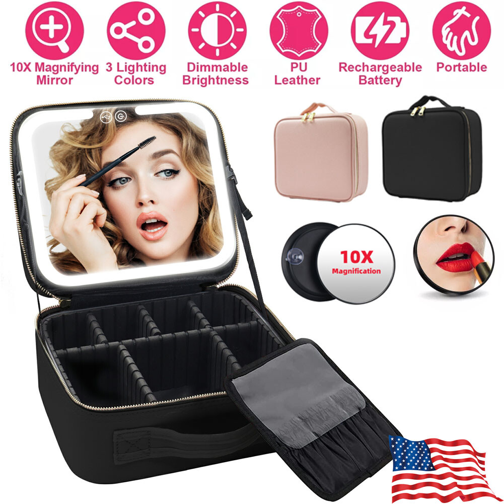 Travel Makeup Bag with LED Lighted Mirror Make up Case Women - Main Image