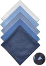 5 Pcs Cotton Navy Blue White Pocket Squares Men 15.7" Classic Soft Hankies Bx27