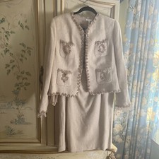 Escada Three Piece Skirt Suit Wool Silk 44 Extra Blouse 46