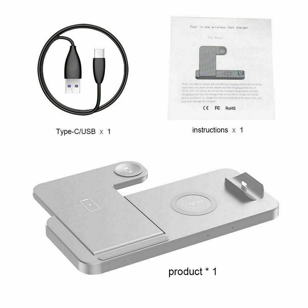4 In1 Fast Wireless Charger Stand Dock For Apple Watch 8 7 iPhone 14 13