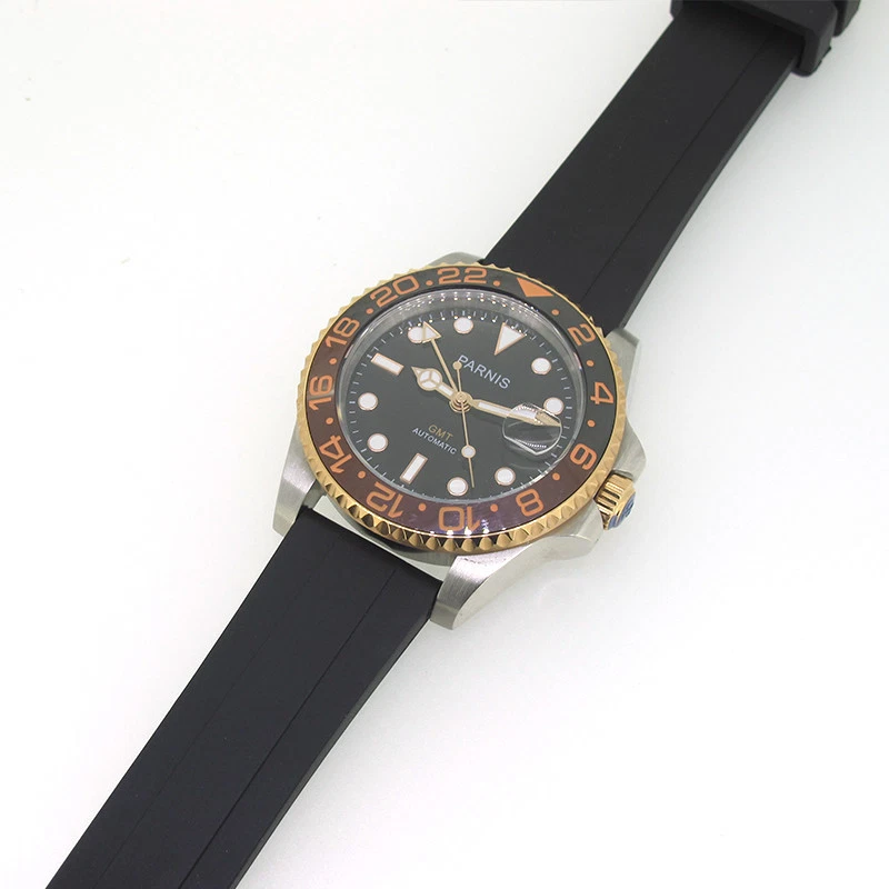 Reloj informal de 40 mm Parnis GMT movimiento automático para hombre bisel giratorio de cerámica lo último Foto 4 de 4