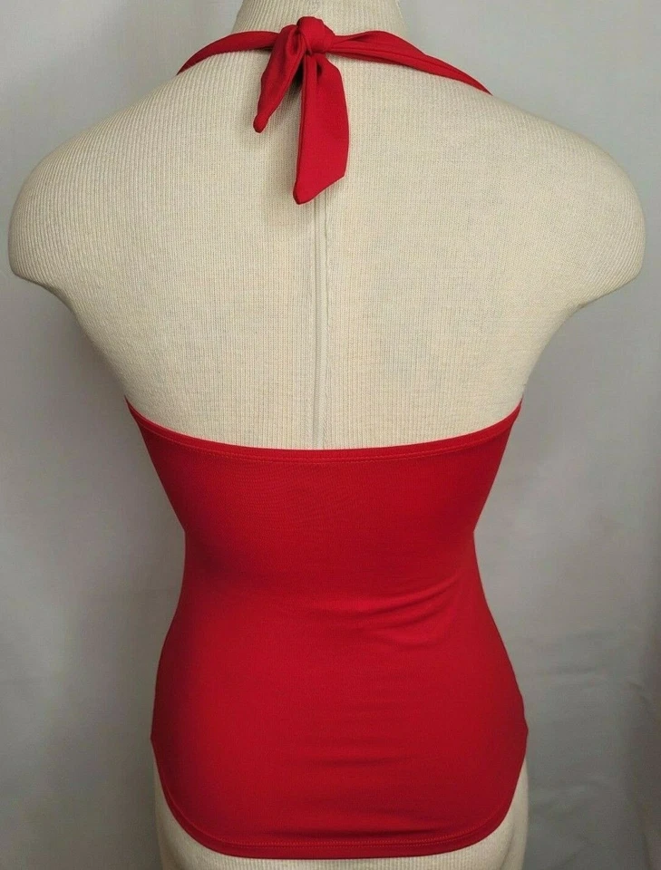 Chaps Mujer Talla 8 Rojo Halter Acanalado Top Acolchado Traje de Baño Top Tankini  Foto 2 de 4