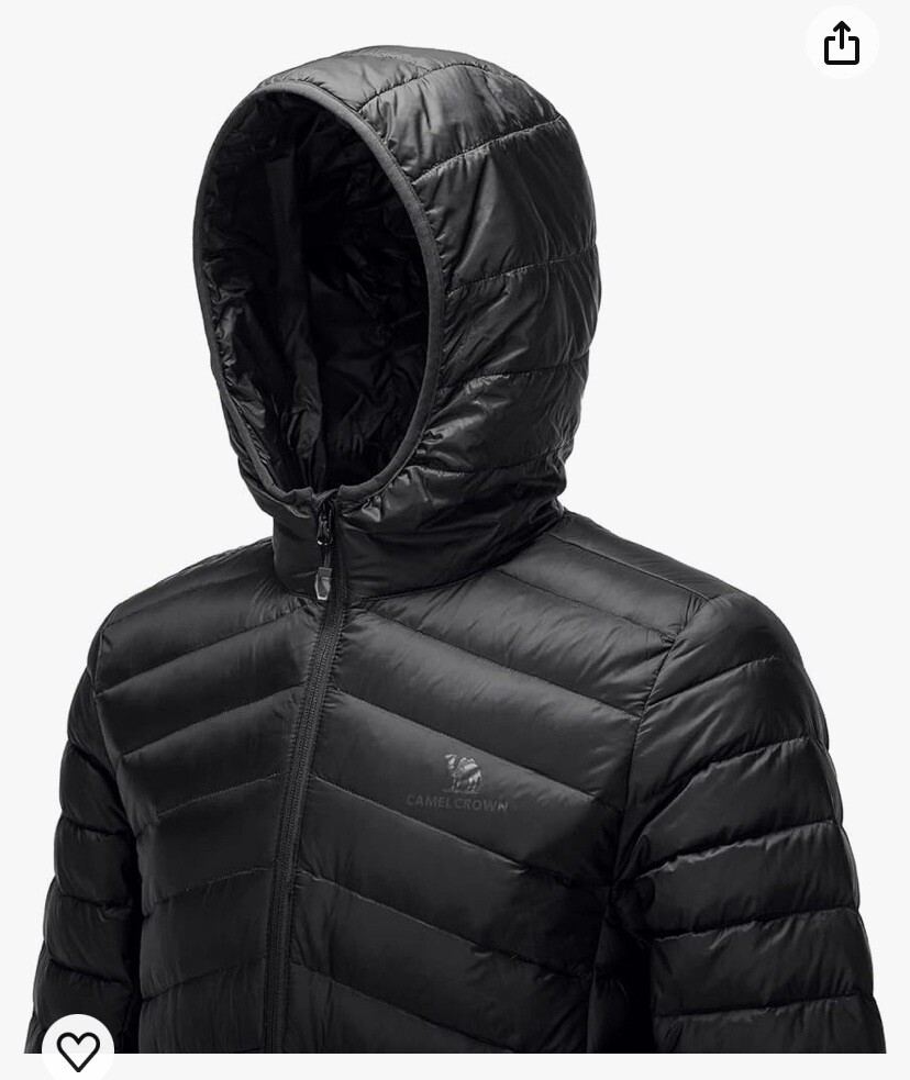 Camel Crown Mens Packable Light Weight Down Hooded Jacket Silver Lining,  Size: M