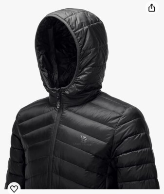 Camel Crown Mens Packable Light Weight Down Hooded Jacket Silver Lining, Size: M