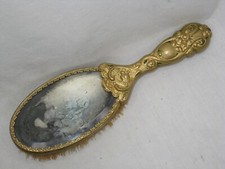 antique hair brush ornate dragon flower Art Nouveau handle detail mirror back