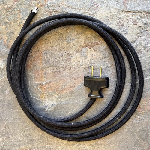 BLACK ~ 8' Vintage Lamp Cord ~ ROUND Cloth Covered Wire w/ BLACK Flat Plug - Picture 6 of 6