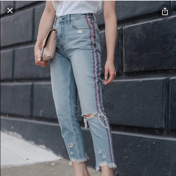Abercrombie Fitch Annie High Rise Girlfriend Jeans With Red Stripe Size 28 6