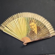 Vintage Spanish Wood Hand Fan With Male Portrait Gypsy