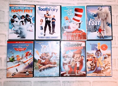 Kids Movies DVD Lot Rio Smallfoot Yogi Bear Cat in the Hat Happy Feet 