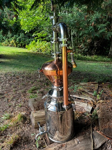 Copper Alembic Style Still 2" inch Pot Still with whiskey helmet & bubble plate - Picture 4 of 4
