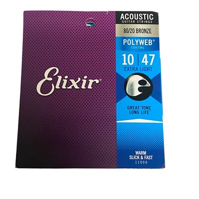 11000 Elixir  Strings Guitar 80/20 Bronze w/ POLYWEB  Extra Light .010-.047