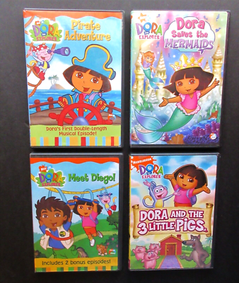 4 DORA THE EXPLORER DVDs: Pirate Adventure, Saves Mermaids, Meet
