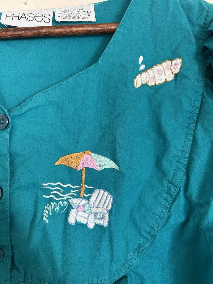 Vestido Midi Babydoll Vintage Azul Bordado L Costeiro Cottagecore Resort Praia - Imagem 2 de 4