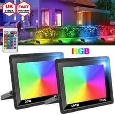 LED Flood Light RGB Colour Changing Floodlight Outdoor Security Garden Lamp IP66