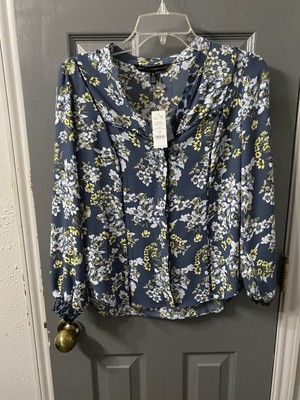 White House Black Market Career button up Floral print & Leopard Trim Blouse 4P