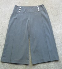 CACHE Wide Leg PLEATED Sailor Style Button Front GRAY Cropped Capri PANTS 2 98