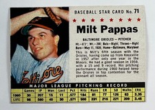 1961 Post Cereal #71 Milt Pappas (Orioles) 126E