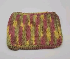 Crocheted 4 Hot Pads / Pot Holders Custom Made  - Blended Rasberry. Green. Gold