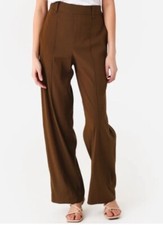Vince Linen High Waist Pants Brown Pull On Pockets Women's Size XL