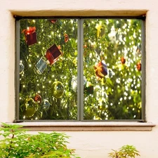 3D Green O255 Christmas Window Film Print Sticker Cling Stained Glass Xmas Fa