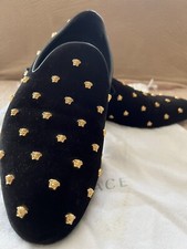 VERSACE Black Velvet Medusa Stud Loafers sz 41/8