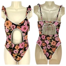 Victoria's Secret Monokini One Piece Floral Crochet Sparkle Open Bodice Size M