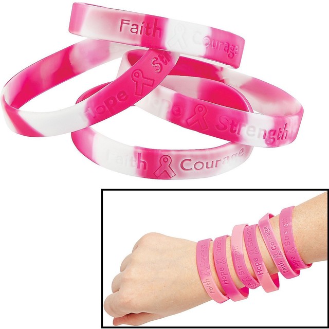 144pk Pink Ribbon Breast Cancer Awareness Bracelets Silicon Wristbands
