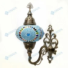 Turkish Moroccan Mosaic Multicolour Tiffany Wall Sconce Lamp Light Large Globe