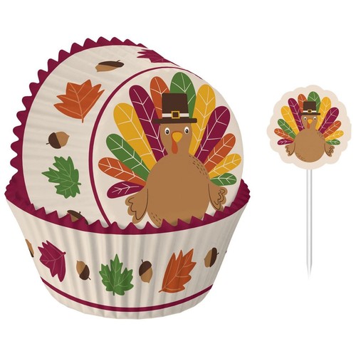 Turkey Thanksgiving Cupcake Kit 24 Baking Cups and Picks - 第 1/1 張圖片