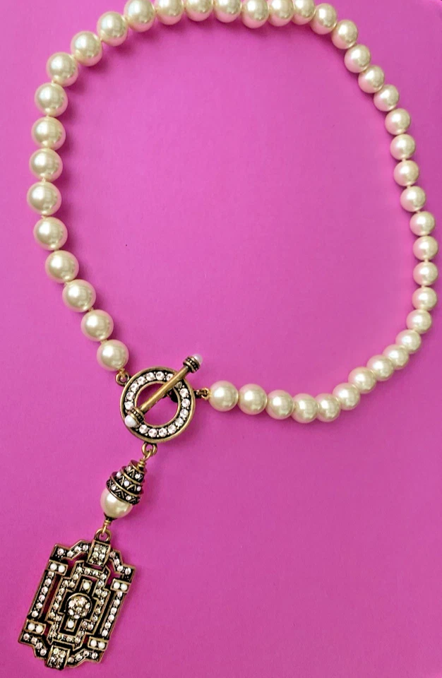 HEIDI DAUS Ivory Pearl Swarovski Crystal Classic Edition Beaded Toggle Necklace