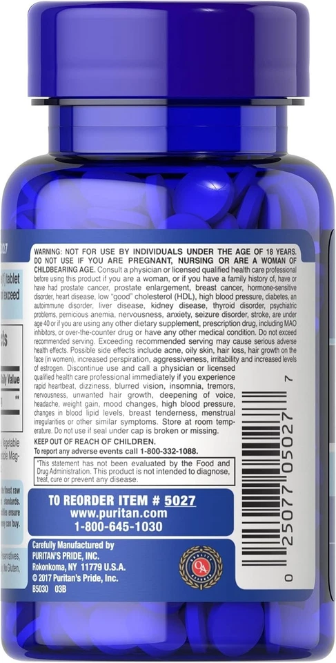 Puritan's Pride Youth Guard DHEA para mulheres e homens 50mg, suplementos dietéticos - Imagem 3 de 4