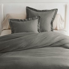 Pottery Barn Belgian Flax Linen King Cal Heathered Charcoal Gray Duvet Cover NWT
