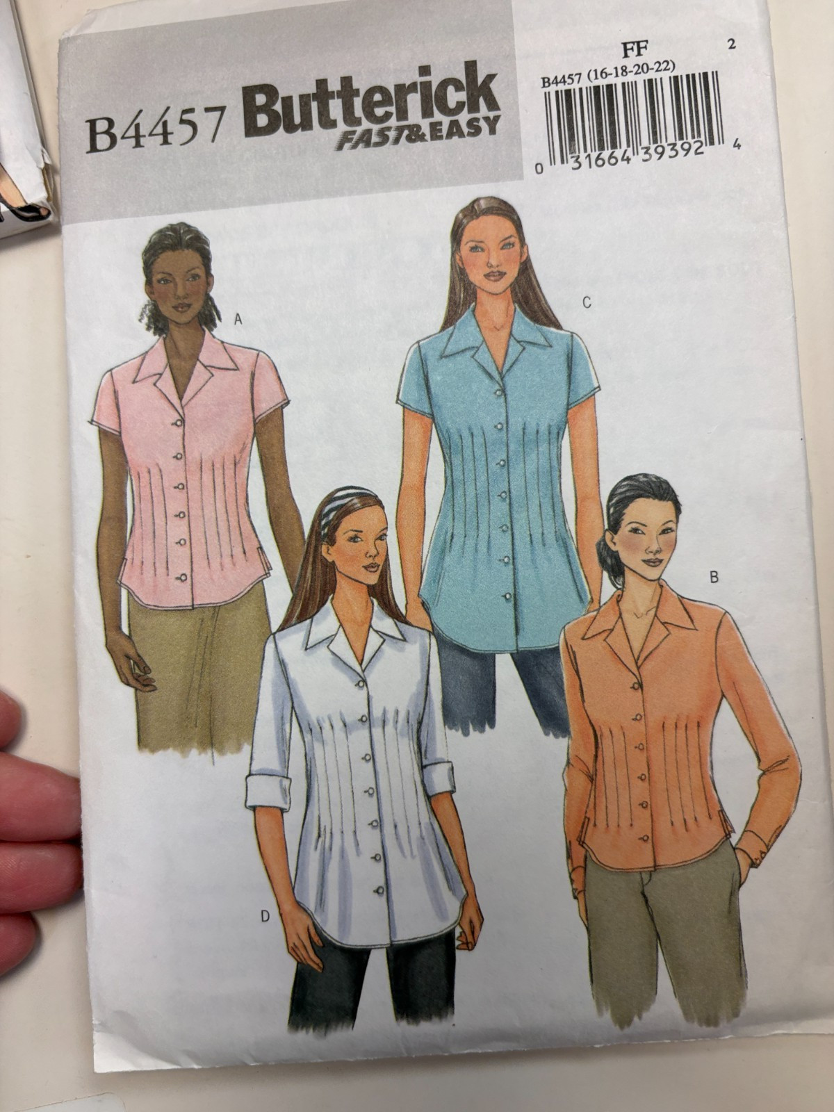 Butterick 4457 Pattern: Misses  fitted blouses, size 16-22 UNCUT