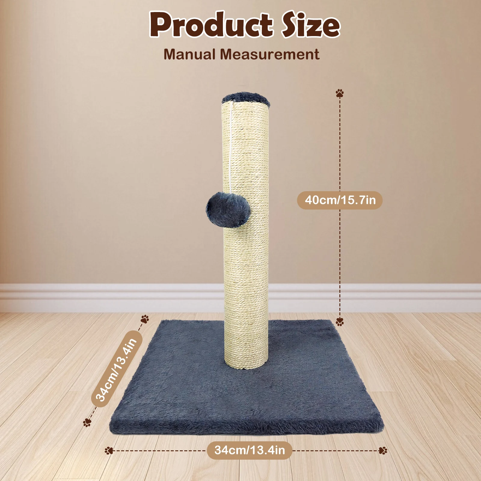 Cat Scratching Post Sisal Scratch Pole Tower Toy with Ball 40cm 80cm Cat Tree