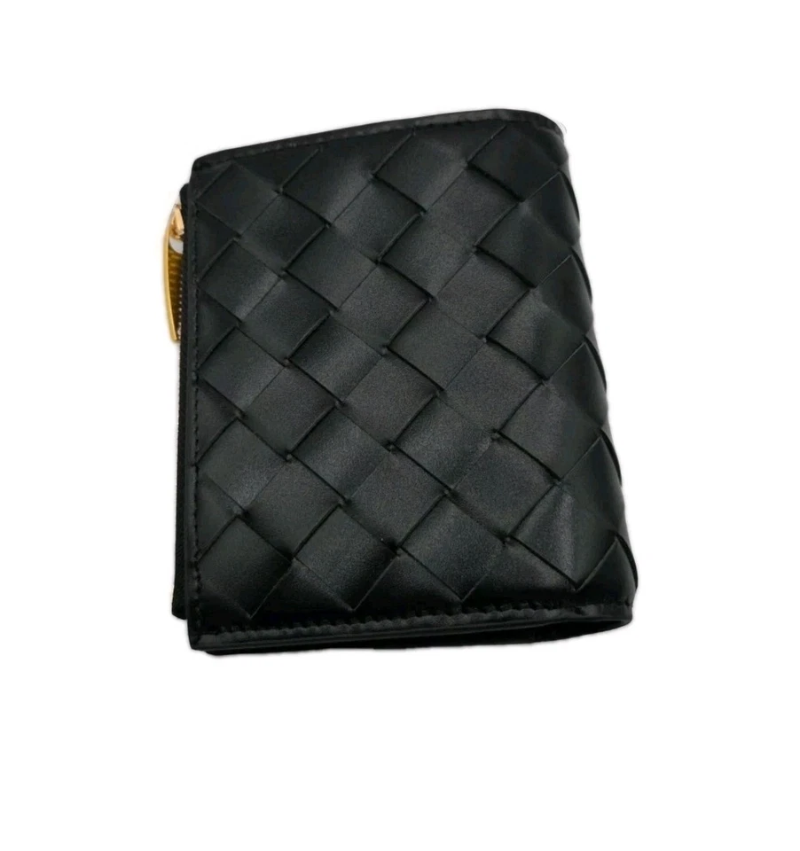 Cartera Bottega Veneta Negra Intrecciato Cuero Doble Pliegue - Pequeña Imperfección  Foto 2 de 4