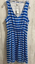 Gap Bright Blue & White Striped Sleeveless Short Summer Dress Medium V Neck NEW