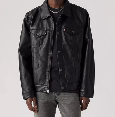Levi s Men s Faux Leather Trucker Jacket Black Size Large NWT!