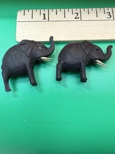Vintage Hand Carved Ebony Wood TINY Elephants Lot of 2  Tusks Trunks Facing Sky 
