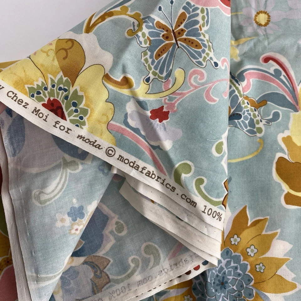 Posh Chez Moi For Moda Fabric Cotton Light Blue Floral #15880 42” x 3 Yards - Image 4 of 4