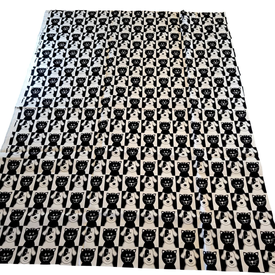 38x28” Brother Sister Studio Cotton Fabric Black White Cat Dog Print 2007 - Image 2 of 4