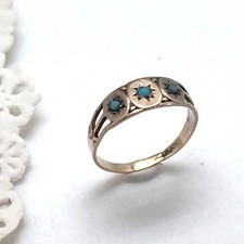 Antique Baby Ring 10K Gold Glass Turquoise Cabochon Size 1.25 December Birthston