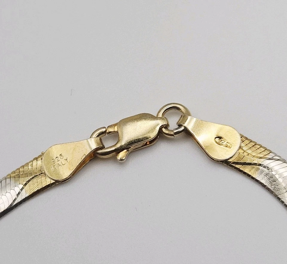 FAS Sterling Silver Tri Tone Herringbone Chain Bracelet 7" - Image 4 of 4