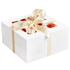 24Pcs Cake Boxes with Window, 10X10X5 Inches White Bakery Boxes, Cookie Dessert