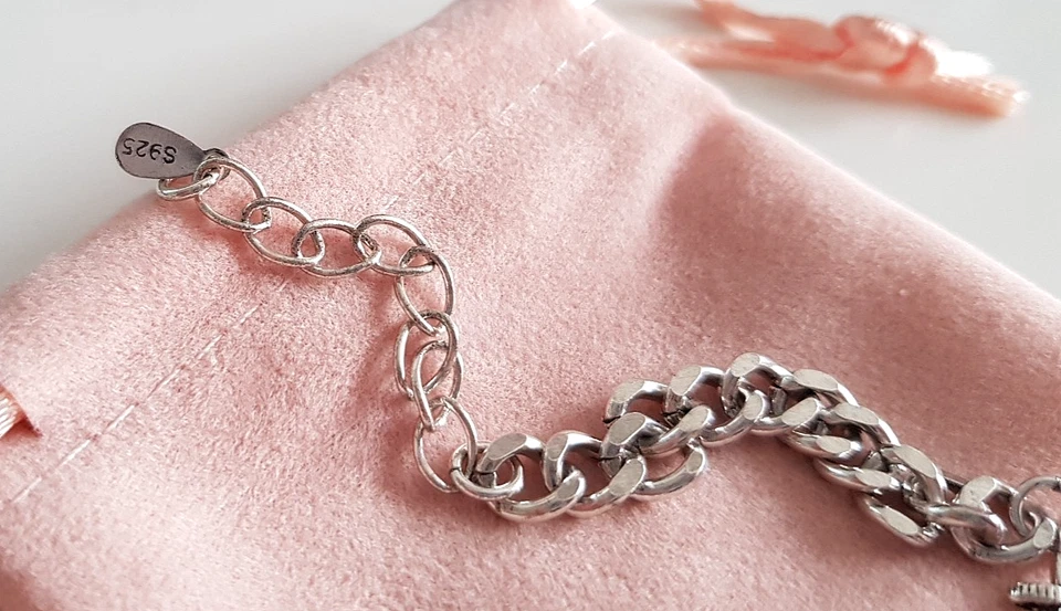 Edles BETTEL ARMBAND 925 SILBER Charm Zirkonia Panzer ARMKETTE Armreif ANHÄNGER - Bild 4 von 4