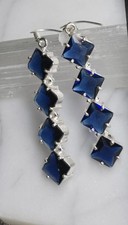 Sapphire Blue 925 Sterling Silver Dangle Earrings Blue Lab-Created Gemstone