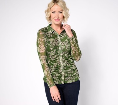 Susan Graver Women's Top Sz M Printed Mesh Long-Sleeve Multi-colored A697899
