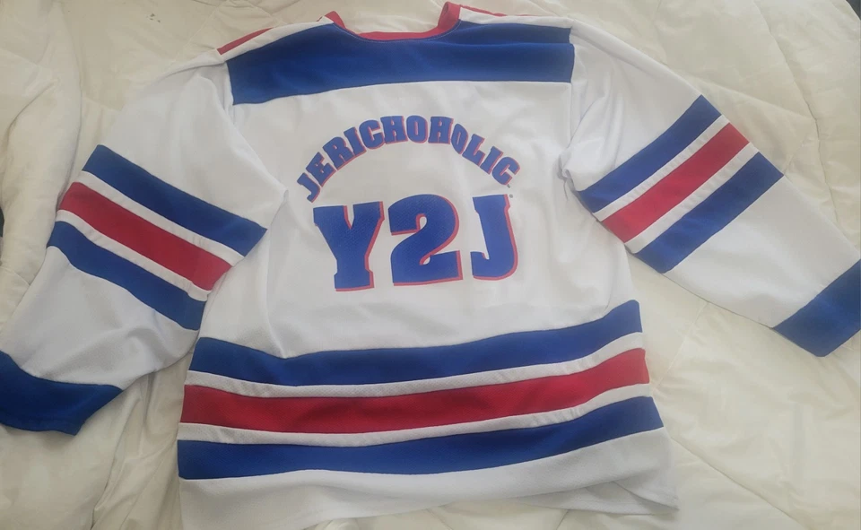 Camiseta deportiva de hockey blanca vintage de Chris Jericho WWE Y2J para hombre L Foto 2 de 4