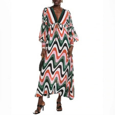 Farm Rio Wave Gradient Maxi Ling Sleeve Dress size L G2U
