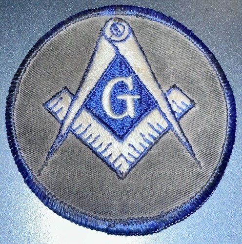 Vintage Square And Compass Masonic Embroidered Patch 2 3/4” Gray And Blue