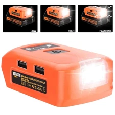 Battery Adapter for Black & Decker 20V Li-ion Battery 2-USB with 140LM LED Light